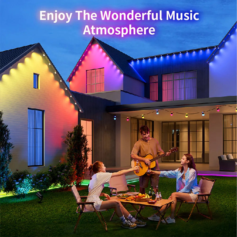 RGB 30M Eaves Lights Smart Bluetooth Permanent Outdoor Lights Outdoor Waterproof Garden Lighting Strings Decor Christmas Lights