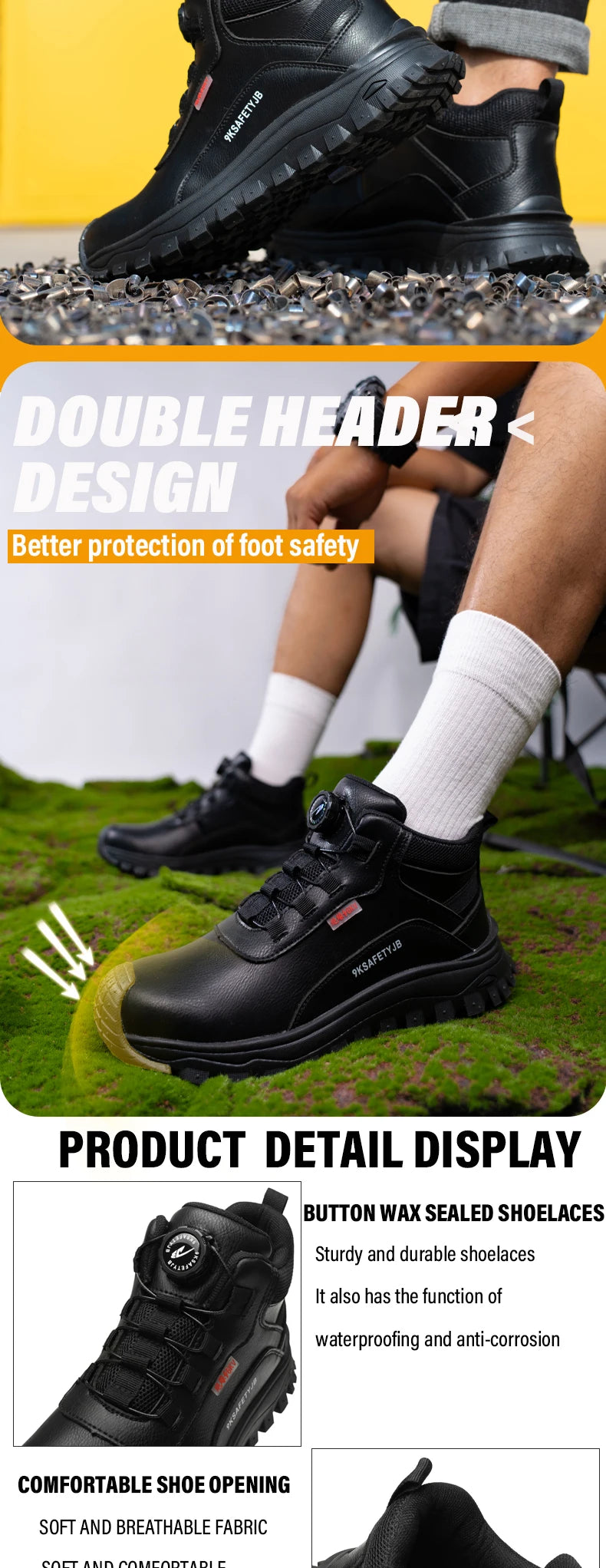 Rotating Button Indestructible Shoes Safety Boots Men Steel Toe work Boots Waterproof Non-slip Puncture-Proof Protective Shoes