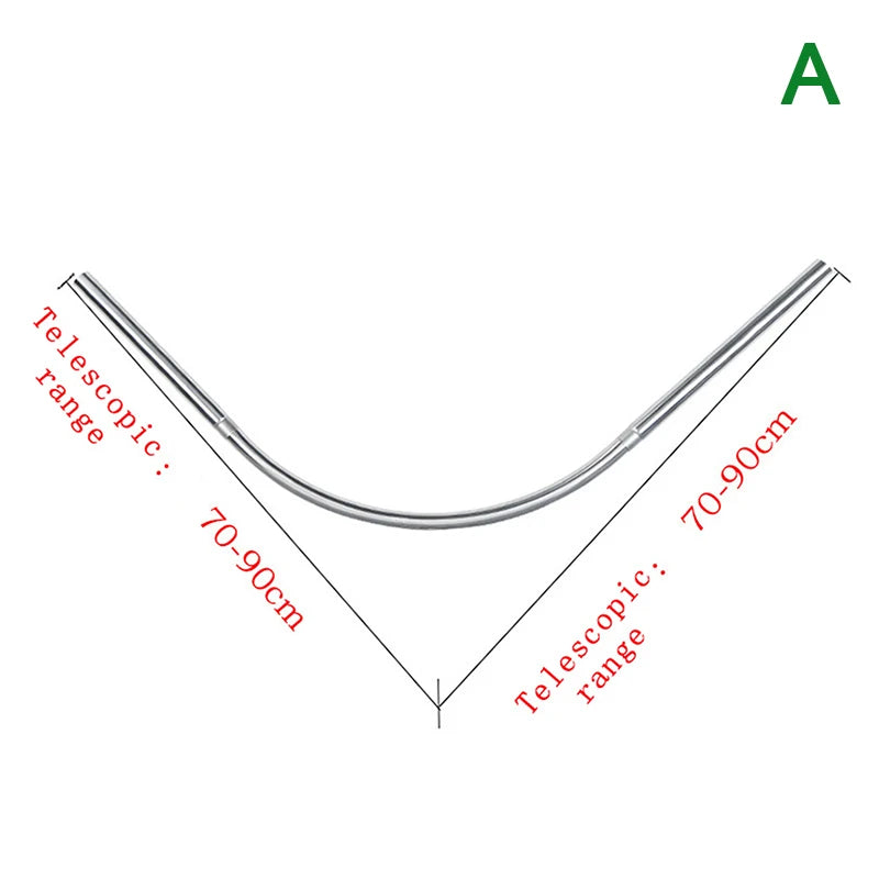 L Shaped Extendable Curved Shower Curtain Rod 3Size Silver Stainless Steel Shower Curtain Poles Punch-Free Bathroom Curtain Rail