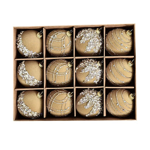 6CM 12PCS Premium Flocking Velvet Diamond Sequin Christmas Ball Window Hanging Home Christmas Decoration