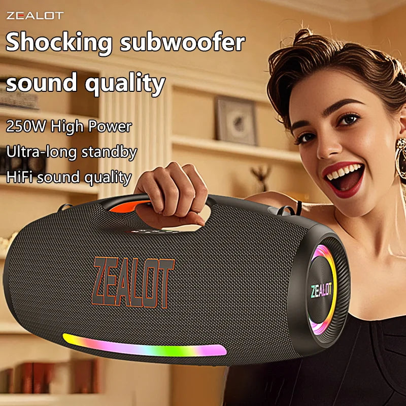 ZEALOT S89 250W Portable Bluetooth Speaker High Volume Waterproof 48000mAh Wireless TWS Subwoofer Suporrt USB/TF/AUX RGB light.