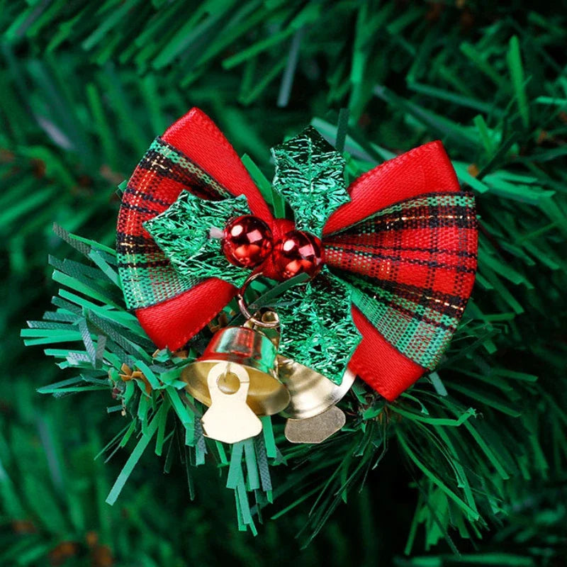 Christmas Mini Bowknot Jingle Bell Xmas Trees Hanging Pendant Small Bow with Bell Ornament DIY Party Gifts New Year Decorations