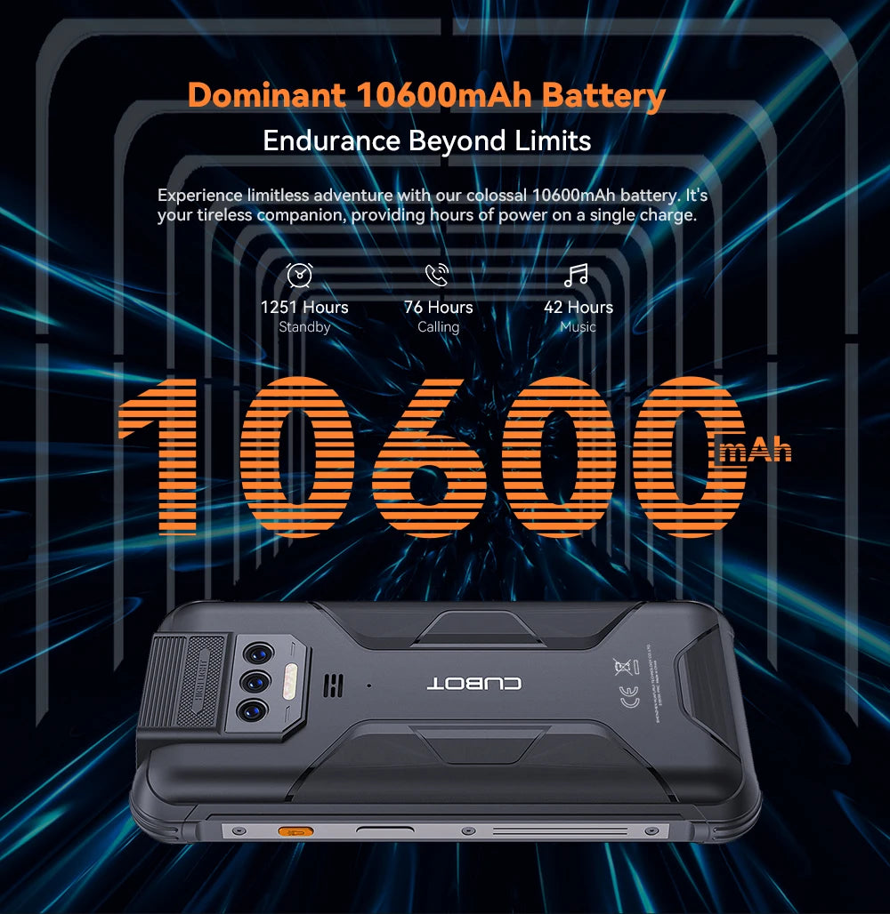 Cubot KingKong 8 Smartphone (6+6GB) RAM+256GB ROM 10600mAh Battery Dual LED Torch 48MP Rear Camera NFC Fingerprint Mobile Phone