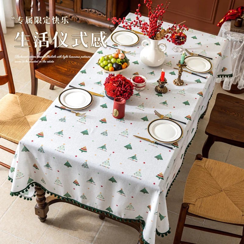 2025 new high-end tablecloth household round table rectangular table festive atmosphere Christmas party tablecloth