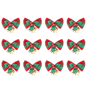 Christmas Mini Bowknot Jingle Bell Xmas Trees Hanging Pendant Small Bow with Bell Ornament DIY Party Gifts New Year Decorations