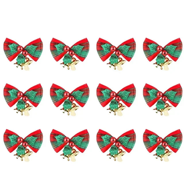 Christmas Mini Bowknot Jingle Bell Xmas Trees Hanging Pendant Small Bow with Bell Ornament DIY Party Gifts New Year Decorations