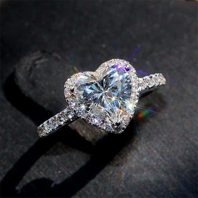 Luxury Silver Color Heart Ring for Women Exquisite Fashion Metal Inlaid White Zircon Stones Wedding Ring Engagement Jewelry - You Offer