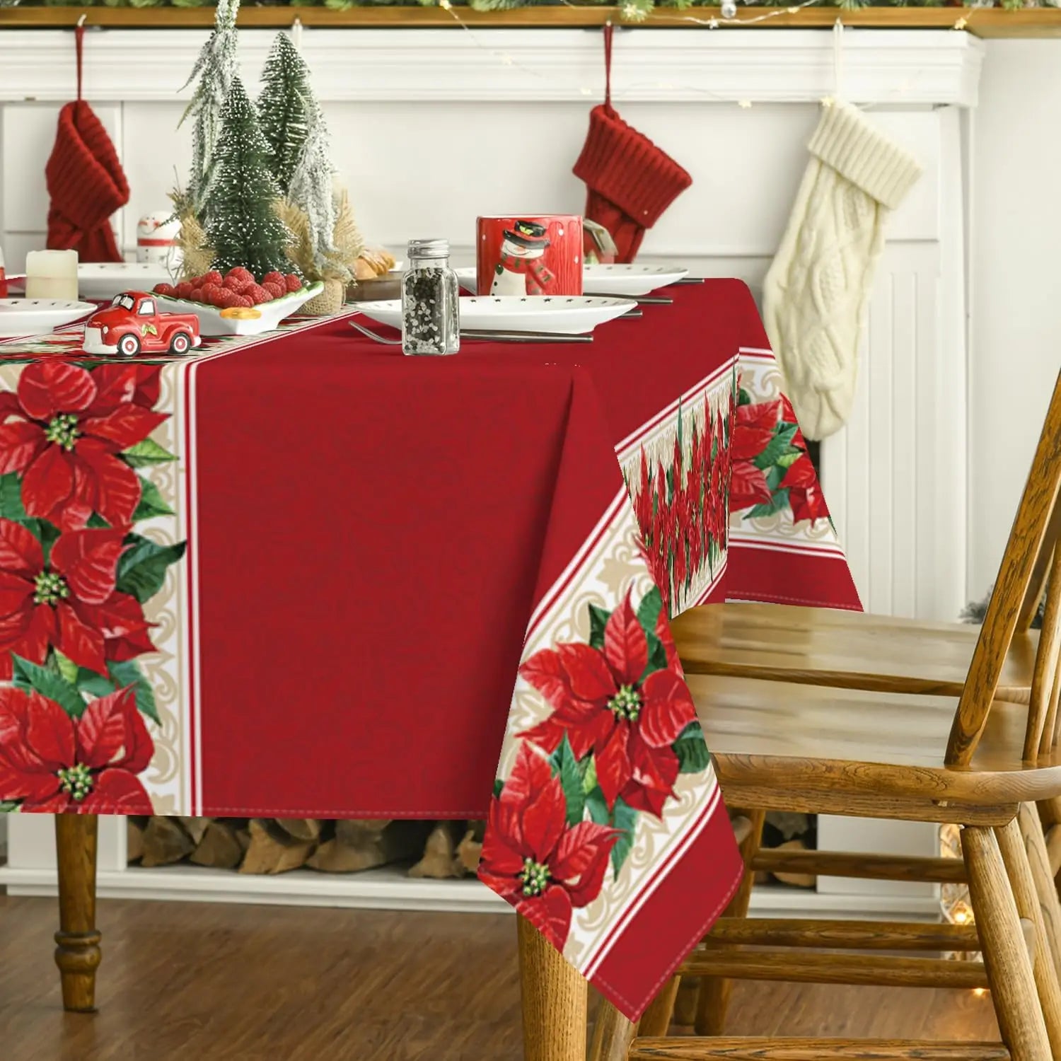Christmas Poinsettia Red Rectangle Tablecloths Winter Xmas Wedding Party Deocr Dining Room Table Decor Navidad Decorations 2025