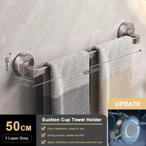 Suction Cup Bathroom Hand Towel Rack Towel Holder Wall Mount No Drill Mount 30/40/50cm Towel Bar Double Bar 2 Tier Apartment