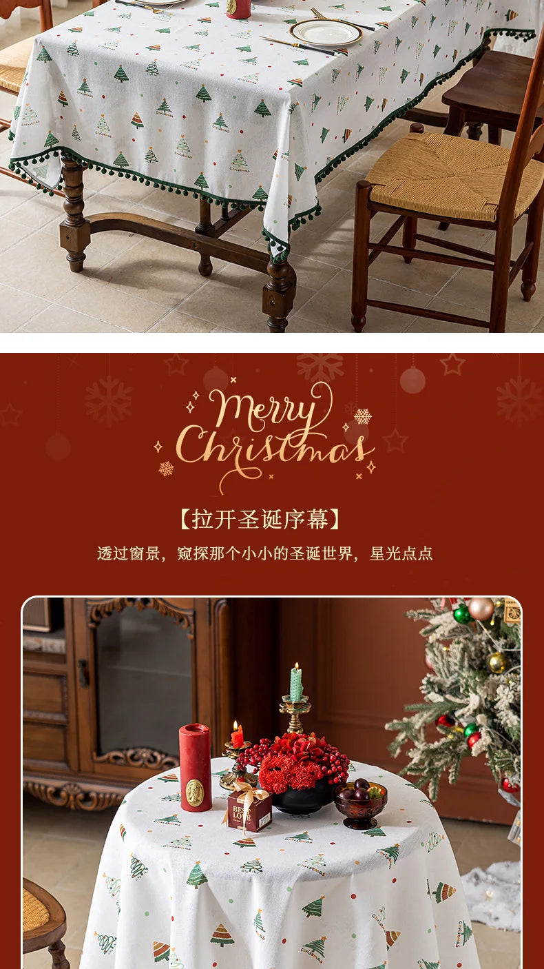 2025 new high-end tablecloth household round table rectangular table festive atmosphere Christmas party tablecloth