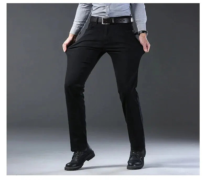 Wthinlee New Business Men's Jeans Casual Straight Stretch Fashion Classic Blue Black Work Denim Trousers Male Brand Clothing - You Offer