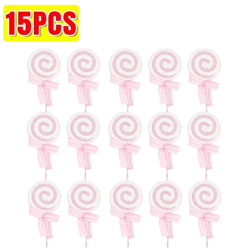 20/1x Christmas Candy Cane Ornaments Plastic Glitter Xmas Tree Hanging Pendants Twisted Crutch Candy Canes New Year Party Favors