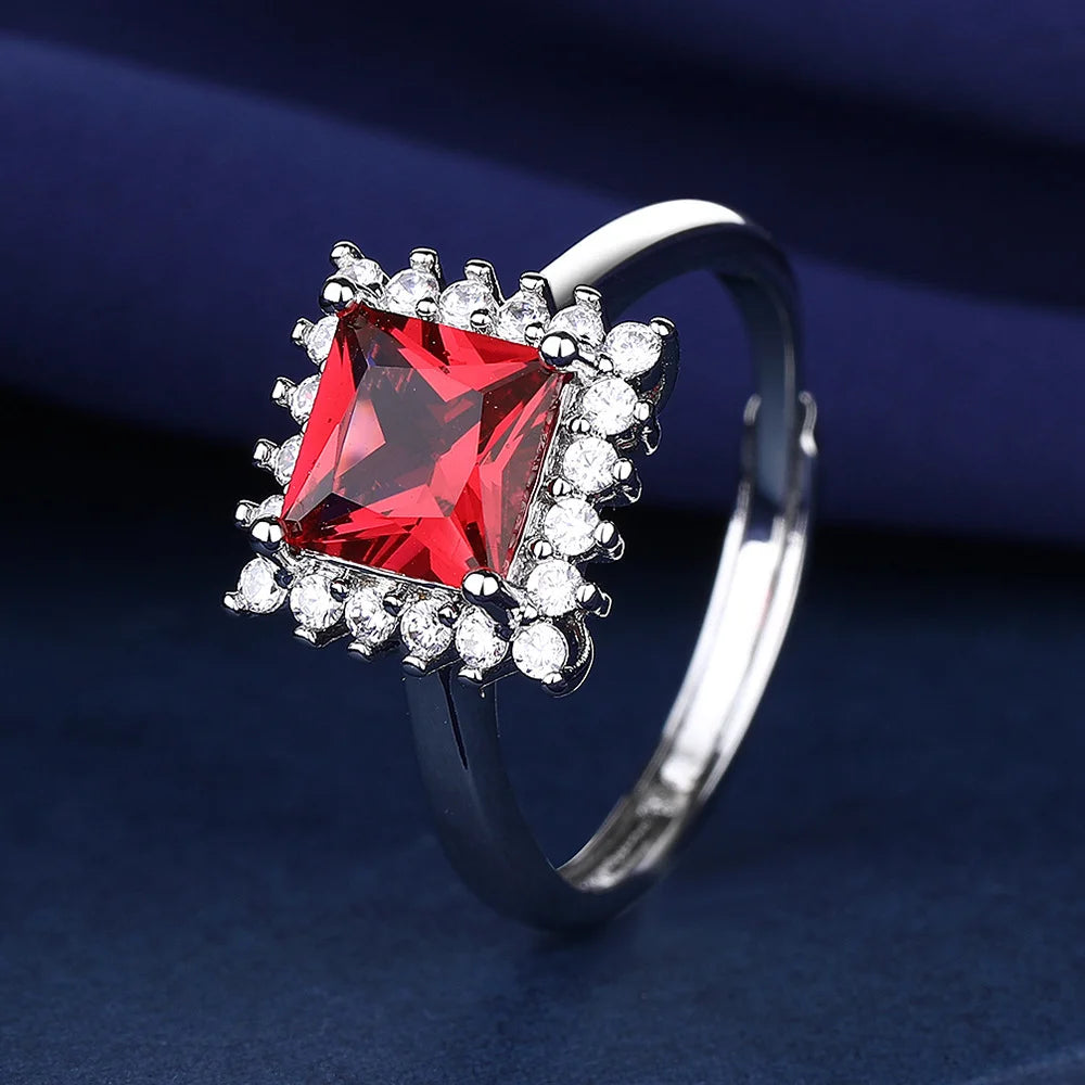 925 Sterling Silver Jewelry Set, Women's Shining Jewelry Cubic Zirconia Red Crystal Necklace Earrings Ring Birthday Gift Jewelry - You Offer