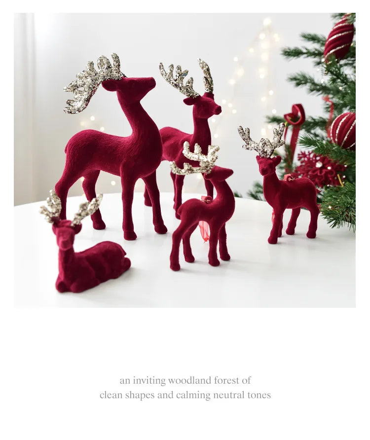 New Christmas elk glitter burgundy flocked deer ornament, Christmas tree pendant, Christmas home decoration handicraft