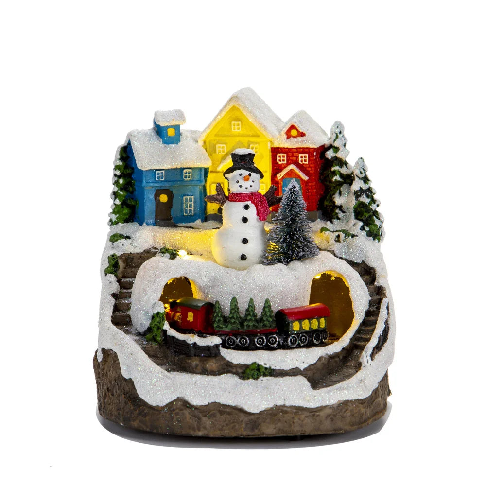 Christmas House Village Electric Music Box Glowing Christmas Snow Village Santa Claus House Miniature Ornaments Xmas Decor