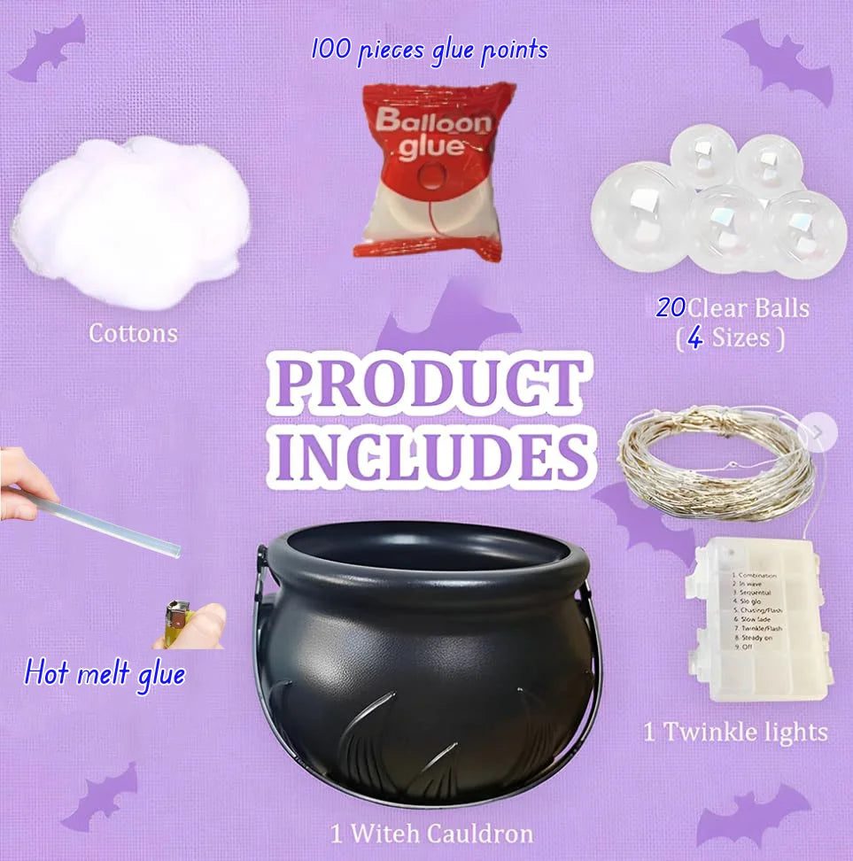 Mini 6 inches DIY Bubbling Cauldron Set Halloween Decorations Indoor ,Black Plastic Bowl Decoration for Home Kitchen Party Table
