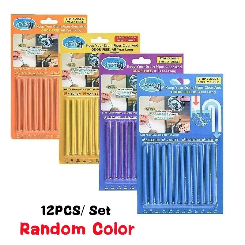 12pcs Pipeline Bathtub Decontamination Drain Cleaners Kitchen Sink Filt Sticks Sewer Cleaning Rod for Kitchens