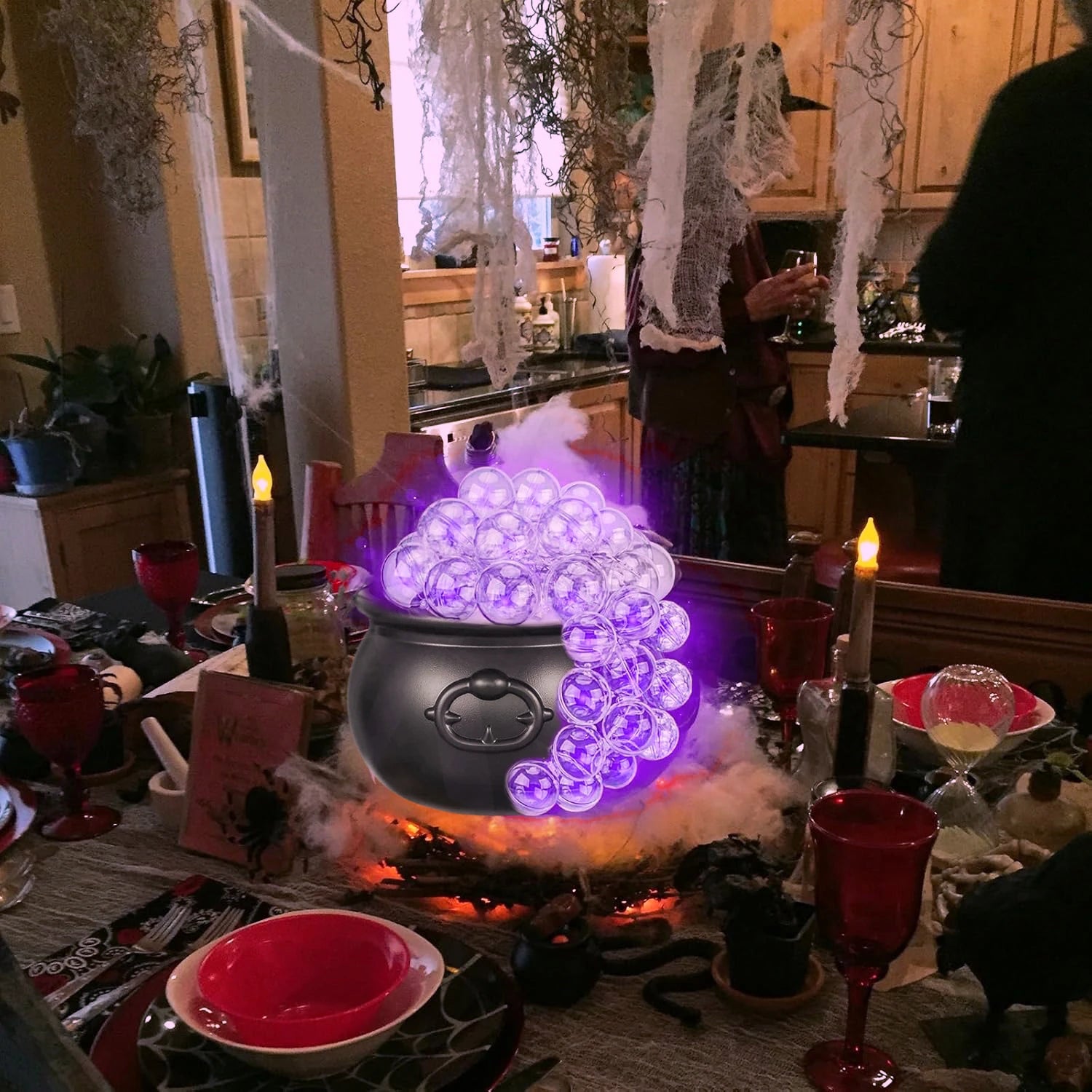 Black Plastic Witches Cauldron Halloween Decorations Indoor ,Black Plastic Bowl Decoration for Home Kitchen Room Party Table
