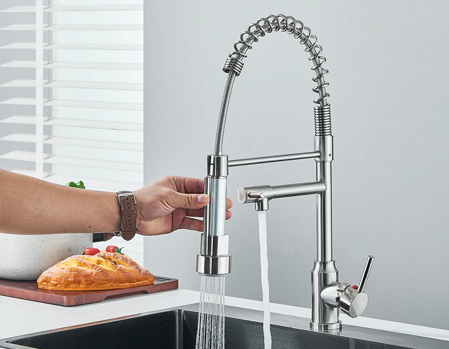 Pull Down Spring Kitchen Faucet Single Lever Hot Cold Mixer Water For Kitchen Sink Dual Spout Nozzle Faucets Crane - You Offer