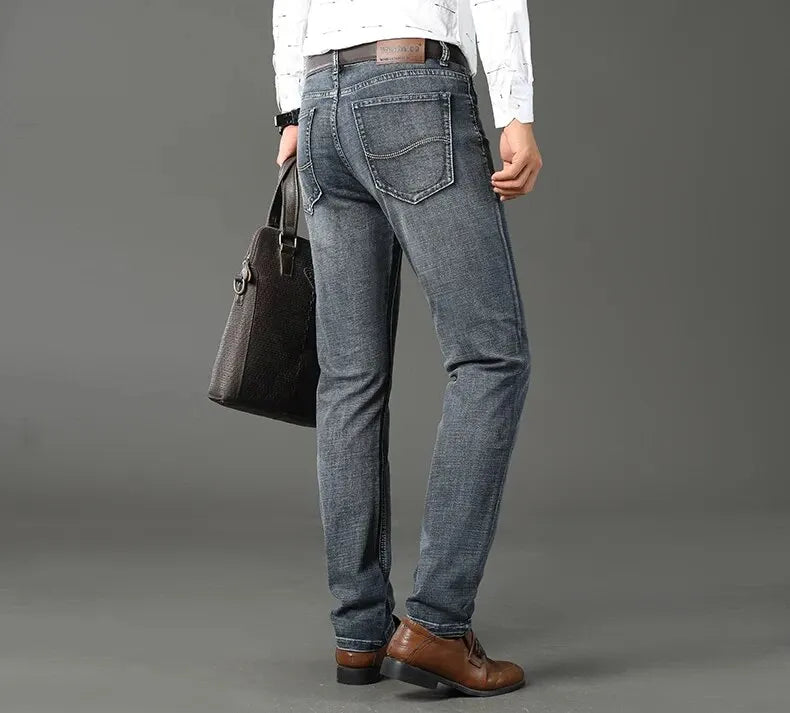 Wthinlee New Business Men's Jeans Casual Straight Stretch Fashion Classic Blue Black Work Denim Trousers Male Brand Clothing - You Offer