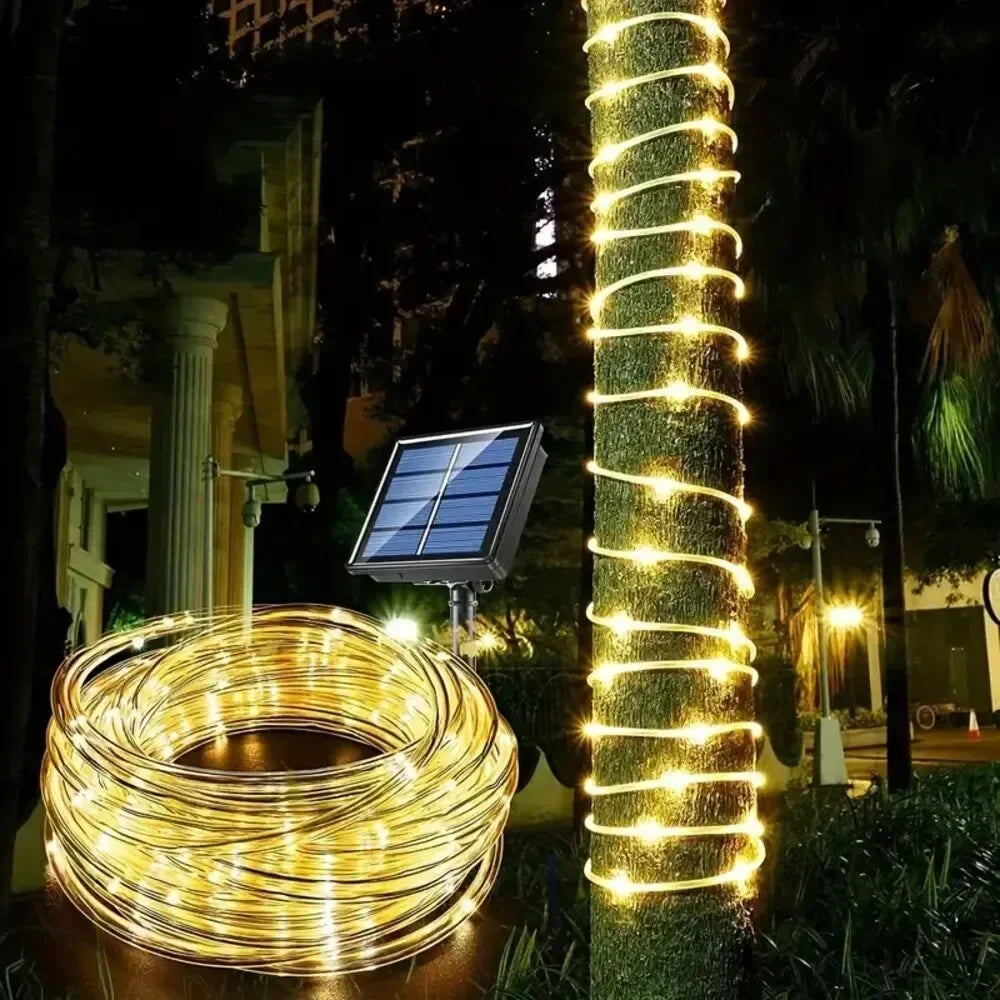Christmas Party Fairy Lights Solar Powered Waterproof Rope String Outdoor with 8 Modes for Tree Patio Yard Garden Decoration