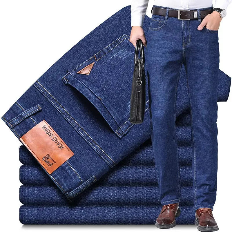 Men's Fashion Straight Leg Jeans Men's 2025 Spring Autumn New Elastic Slim Fit Pants Comfortable  Soft Business Denim Pants Men - You Offer