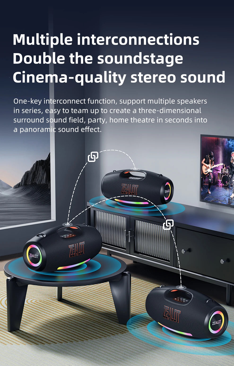 ZEALOT S89 250W Portable Bluetooth Speaker High Volume Waterproof 48000mAh Wireless TWS Subwoofer Suporrt USB/TF/AUX RGB light.