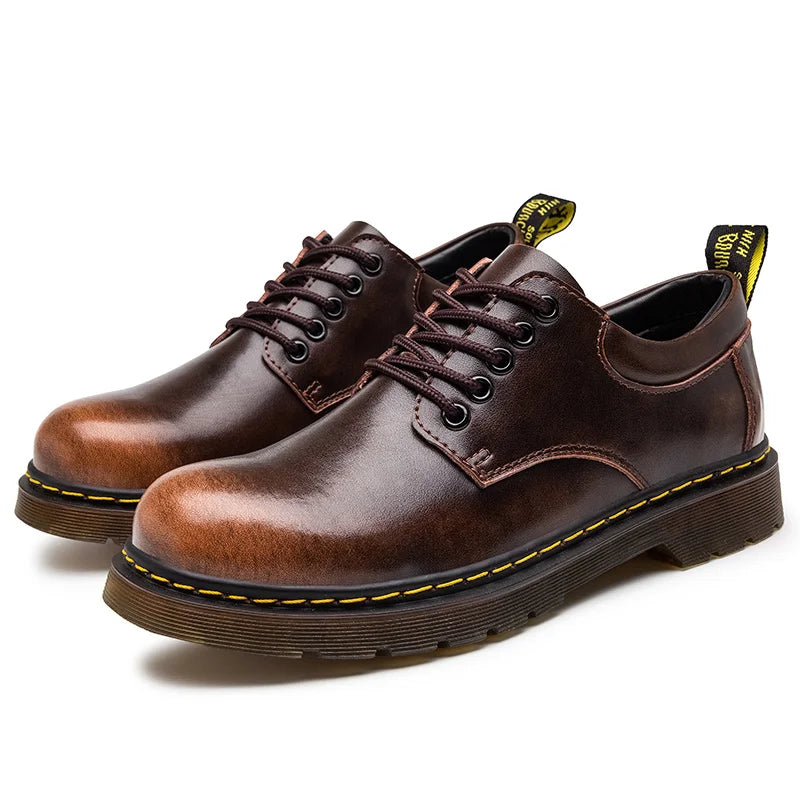 Men's casual leather low-top heightening large-head work boots breathable versatile British cow tendon sole derby shoes