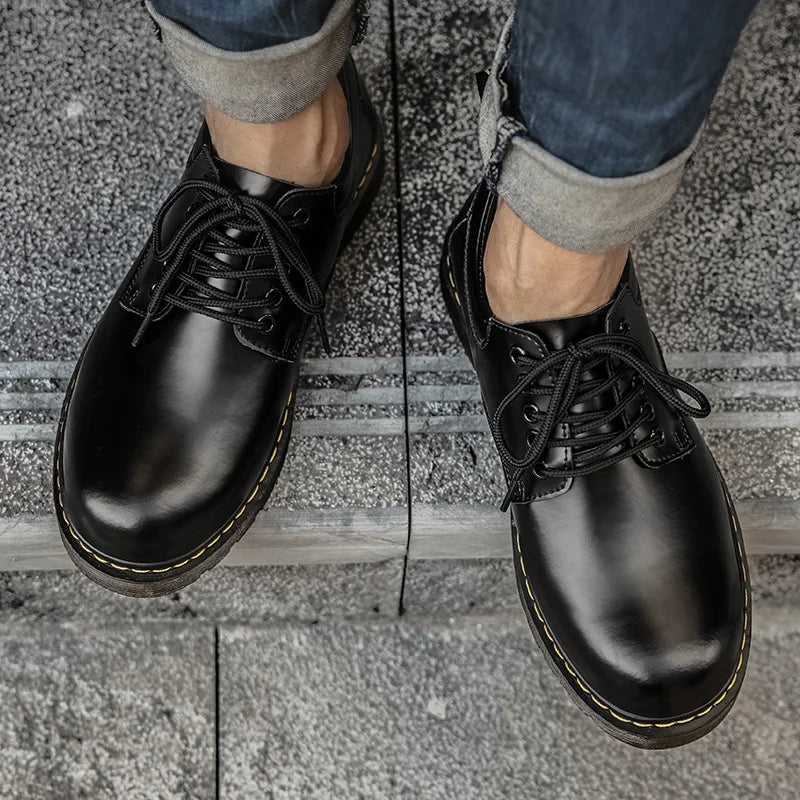 Men's casual leather low-top heightening large-head work boots breathable versatile British cow tendon sole derby shoes