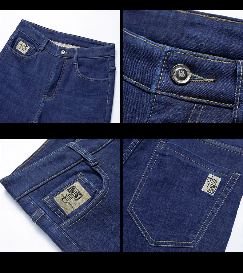 Winter Lamb Fluff Denim Straight Pants Men Thicken Big Size 40 Jeans High Waist Stretch Jeansy Fleece Lined Warm Slim Vaqueros - You Offer