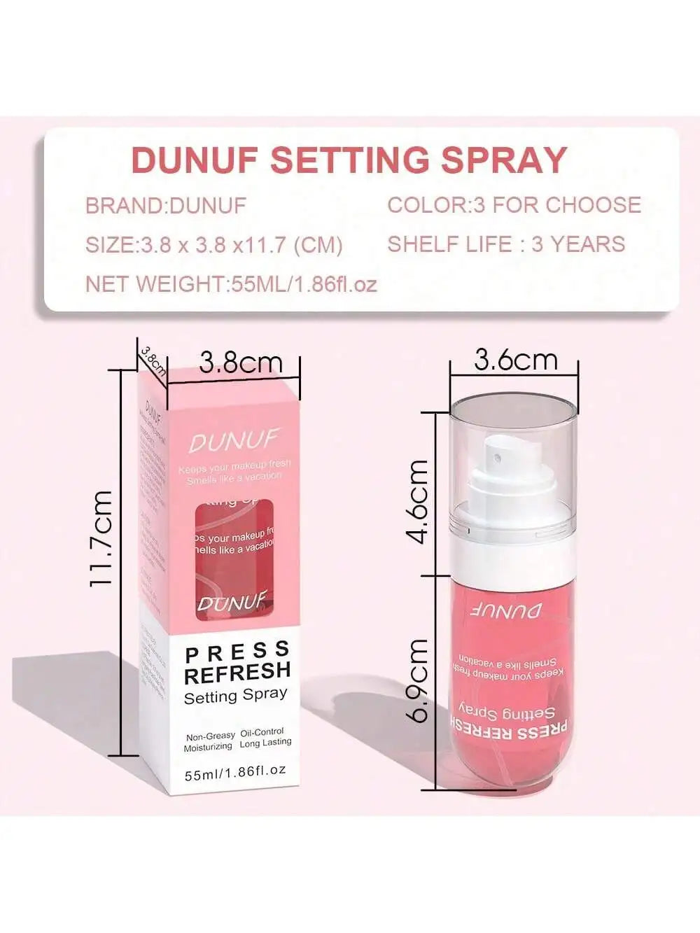 DUNUF Setting Spray Durable Waterproof Sweat Resistant Moisturizing Oil Control Quick Makeup and Hydration Easy to Carry 55ml
