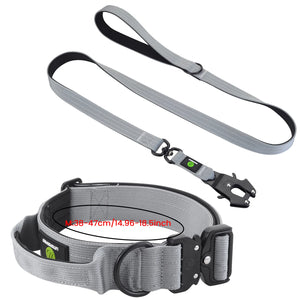 Tactical dog collar leash set leash handle military can dur nylon pit dog, medium large walking training pet accessories