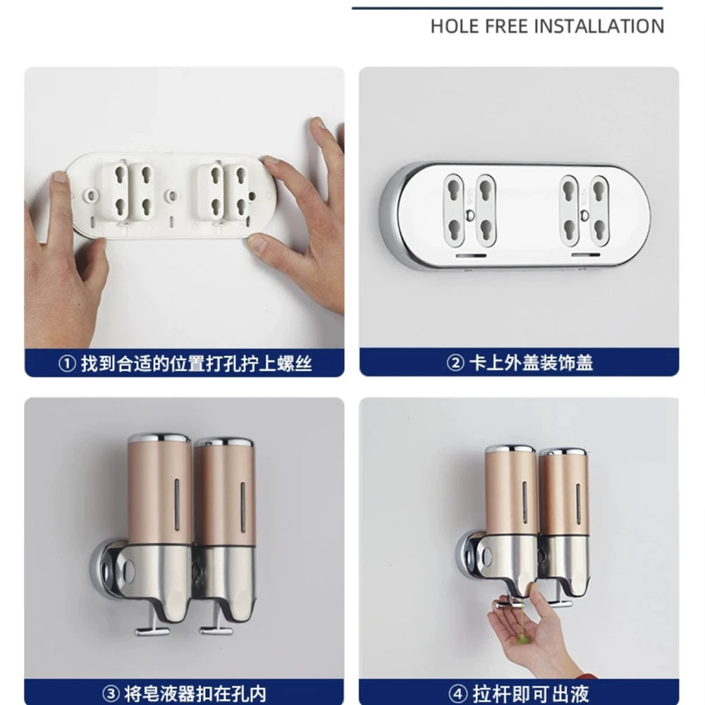 Wall Mounted Shower Dispenser Manual Single/Double Pump Black Shampoo Liquid Kitchen Bathroom Accessory