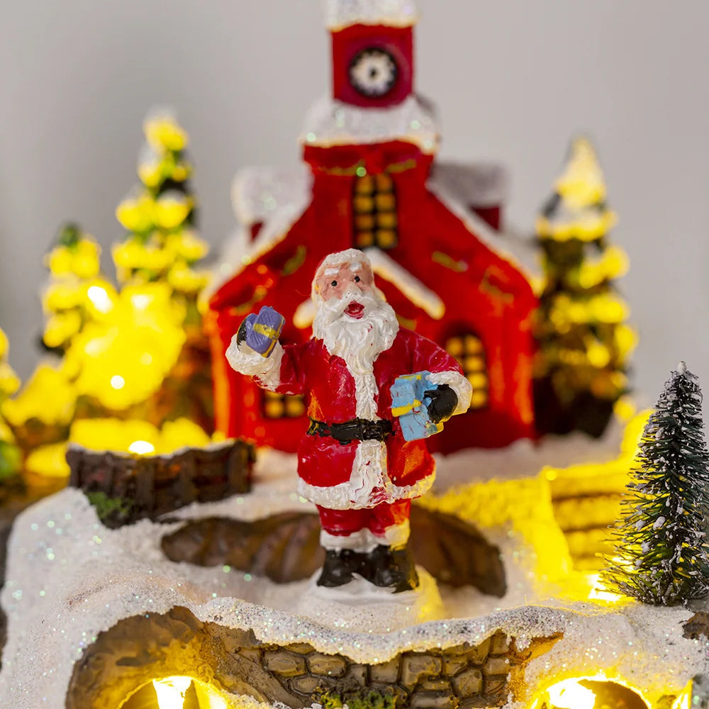 Christmas House Village Electric Music Box Glowing Christmas Snow Village Santa Claus House Miniature Ornaments Xmas Decor
