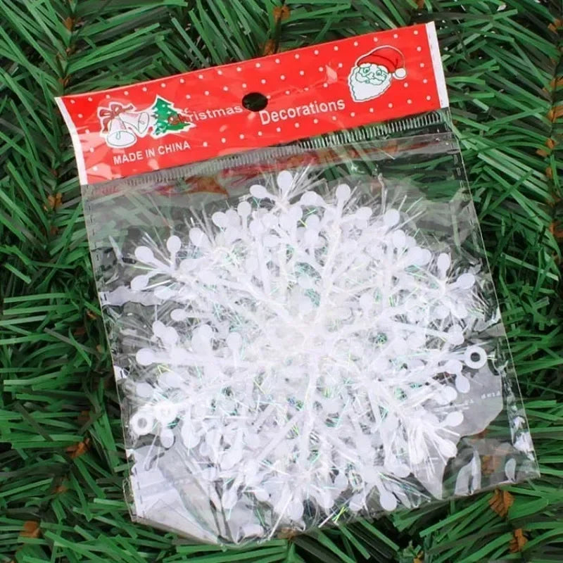 White Christmas Snowflakes Xmas Tree Hanging Pendant Artificial Plastic Glitter Snow Flake Home DIY New Year Wreath Decoration