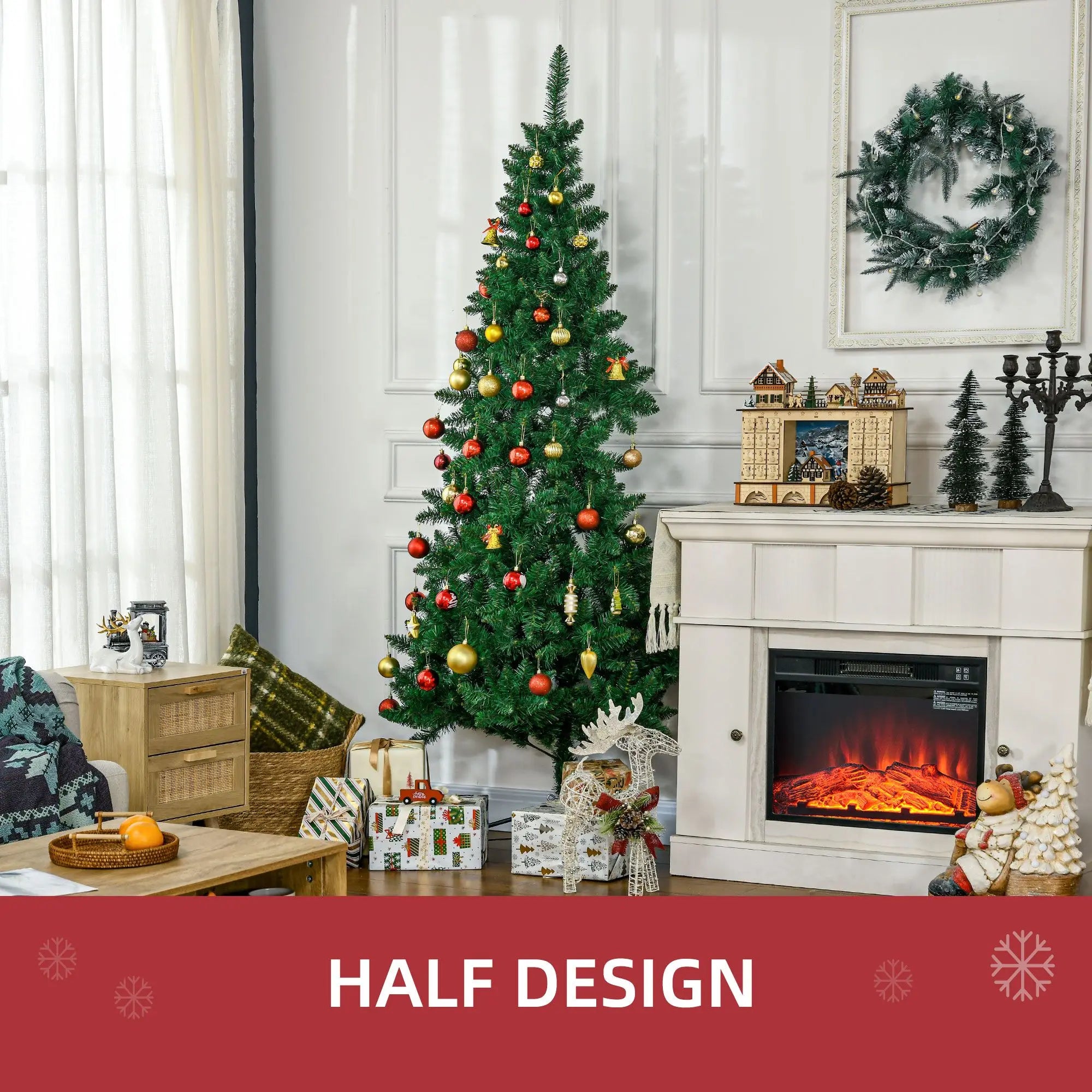 For HOMCOM 7' Artificial Half Christmas Trees with Auto Open, Steel Base, for Indoor Xmas Decor