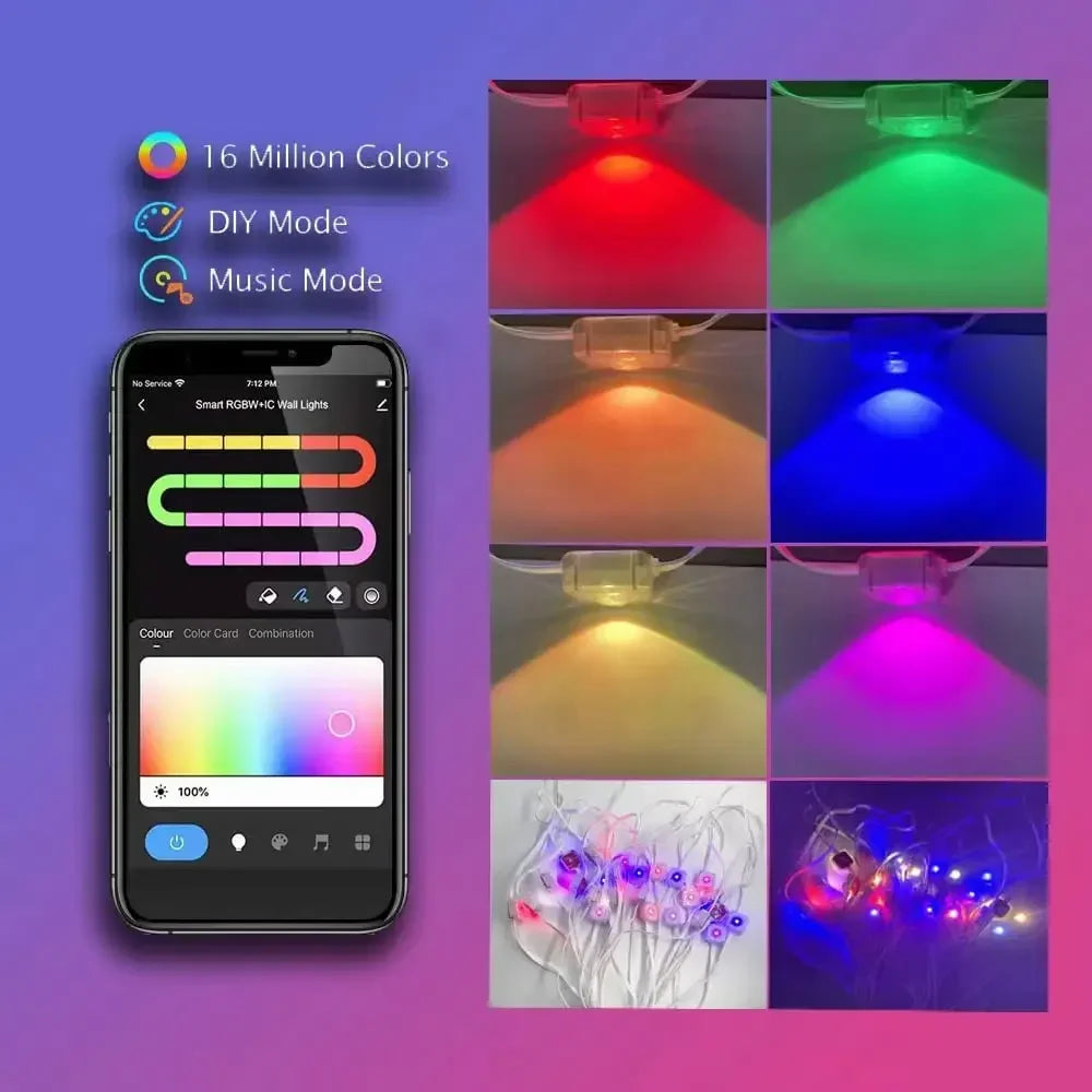 100FT 60 LEDs Permanent Outdoor Lights Smart RGBIC Eaves LED Lights Festival Flashing Lighting Fairy String  Holiday Lighting