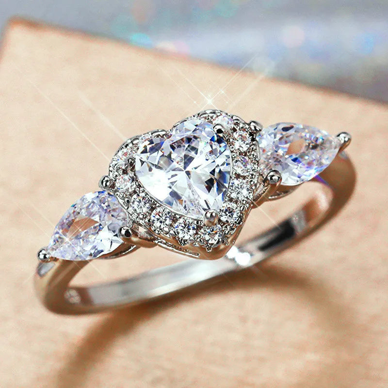 925 Sterling Silver Heart Rings Women Inlaid Dazzling Cubic Zirconia Elegant Wedding Accessories Daily Wearable Trendy Jewelry - You Offer