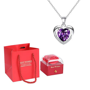 Heart Pendant Necklaces For Women With Rose Flower Gift Box Girlfriend Mother Family Birthday Fashion Romantic Surprise Gifts - You Offer
