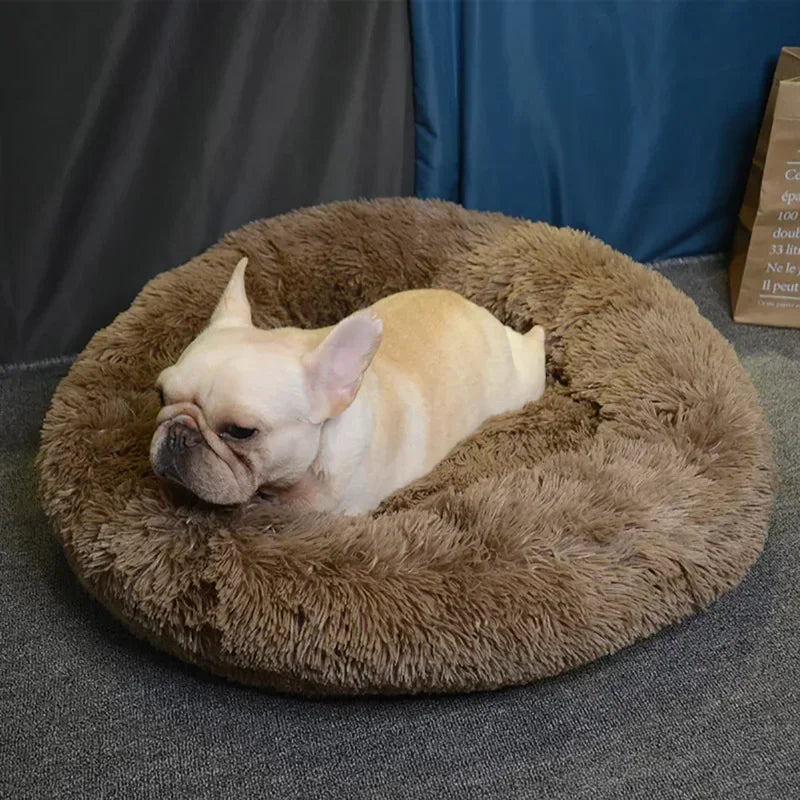 Round Plush Pet Bed - Self Warming Kennel, Machine Washable Mat with Non-Slip Bottom, Soft Cushion House Bed for Cats Dogs