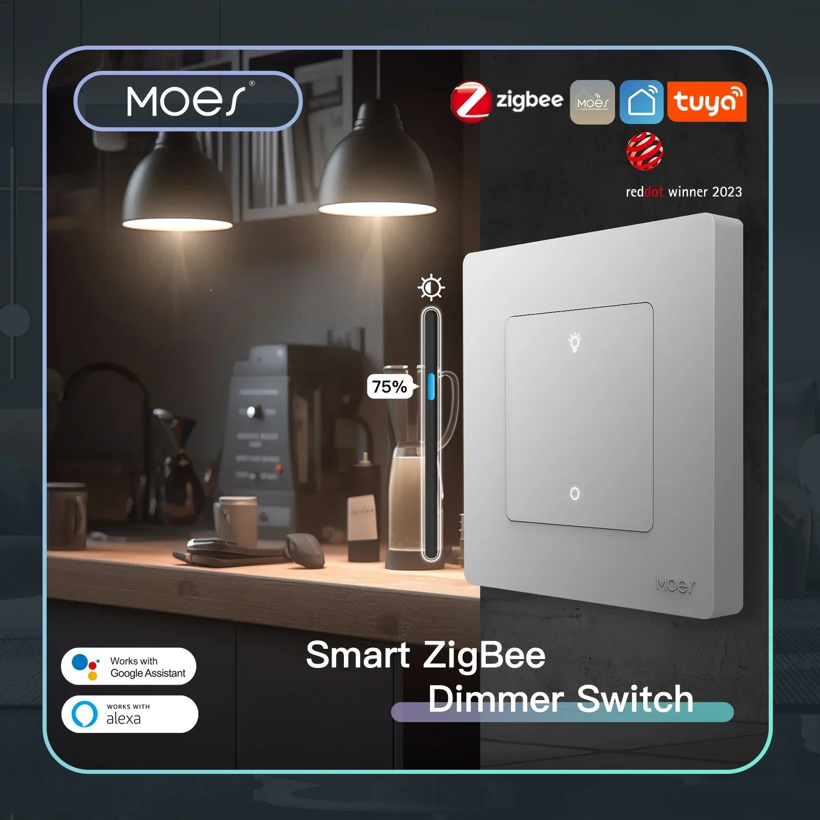 MOES Star Ring Series ZigBee Smart Dimmer Switch for Light Dimming Smart Life APP Work with Alexa Google Home Dimmable 1-3Gang - You Offer