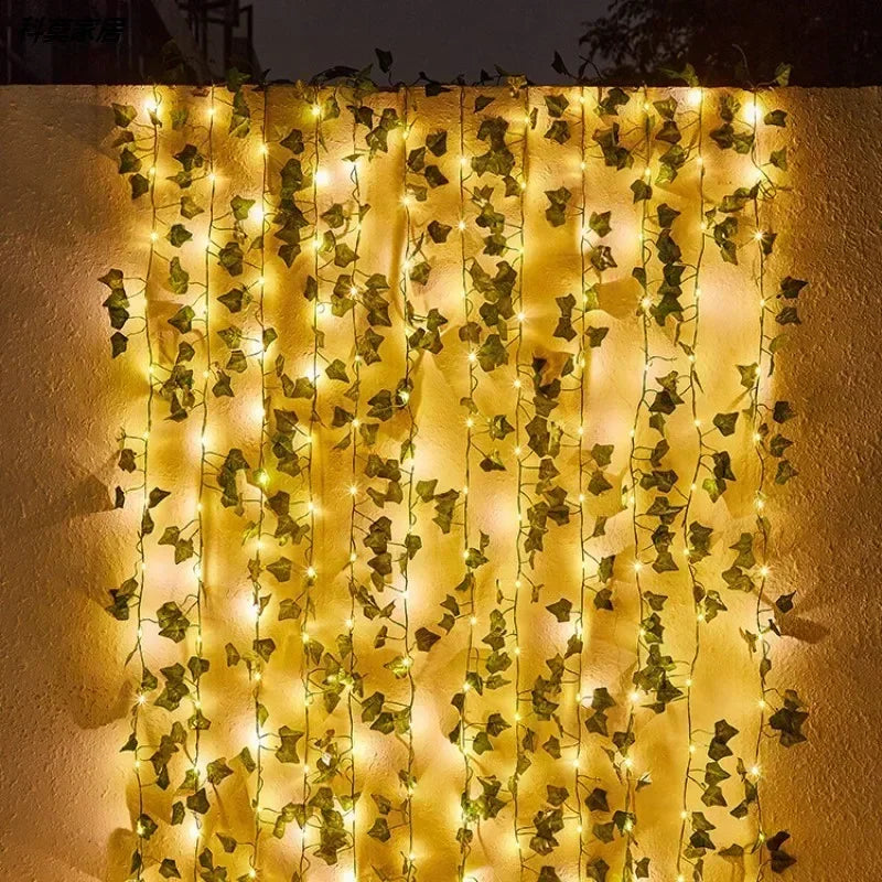Vine Hanging Garland String Light Artificial Lvy LED StringLight for Bedroom Party Garden Wall Room Battery Powered