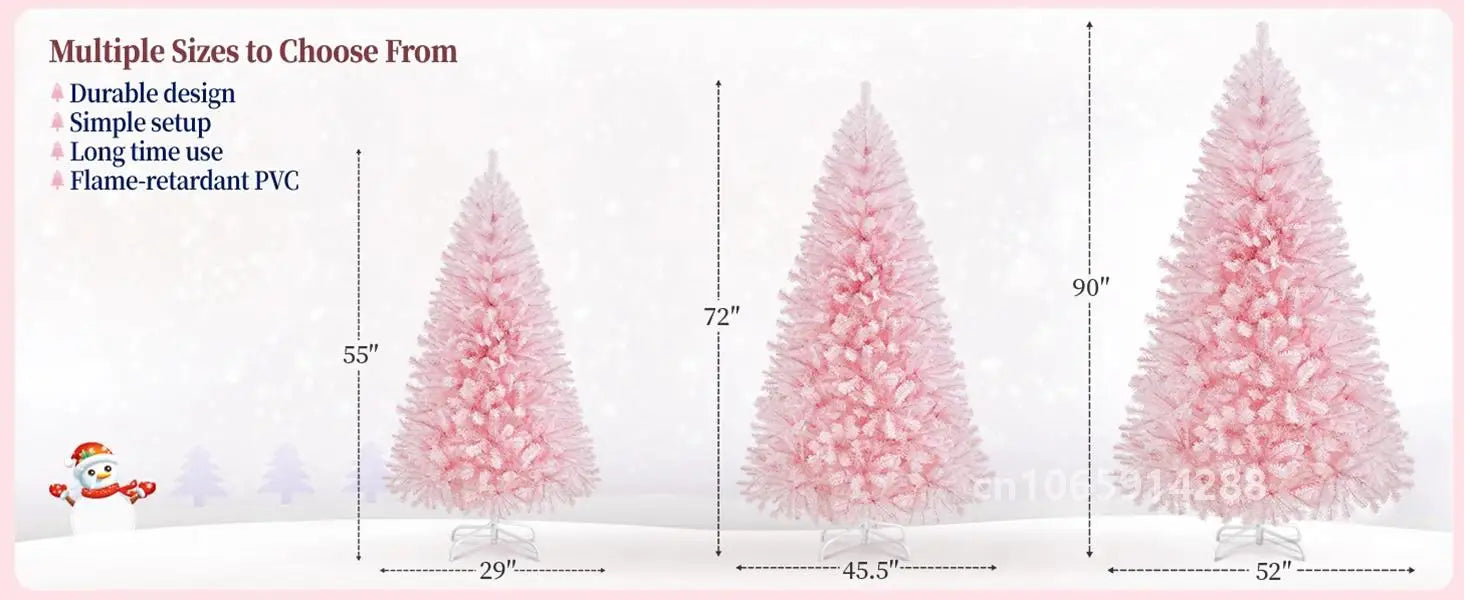 6/7ft Artificial Pink Christmas Pine Tree Holiday New Year Xmas Tree Party Decoration with Metal Tripod 818 Branch Tips Reusable