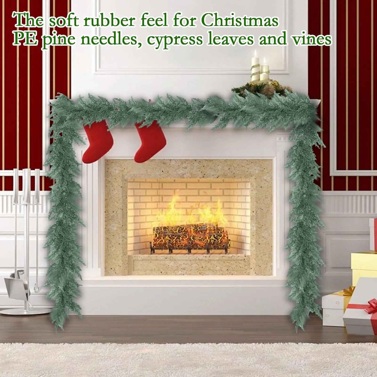 270cm Christmas Norfolk Pine Dense Garland Artificial Greenery Garland For Holiday Mantle Fireplace Table Home Decor