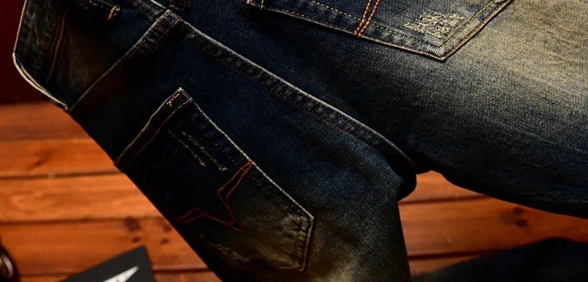 Heavy duty denim washed retro jeans for men 2025 new slim fit small foot elastic trendy brand casual Korean version pants - You Offer