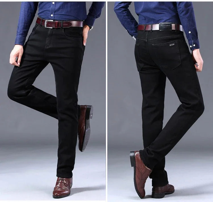 Winter Warm Jeans Men's Thickened Velvet Black Fashion Korean Trousers Plush Velvet Business Casual Straight Denim Pants - You Offer