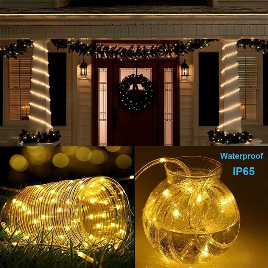 10M 20M 30M LED Tube Rope String Light Outdoor Waterproof 8 Modes Christmas Garland Fairy Lights for Garden Yard Path Tree Decor
