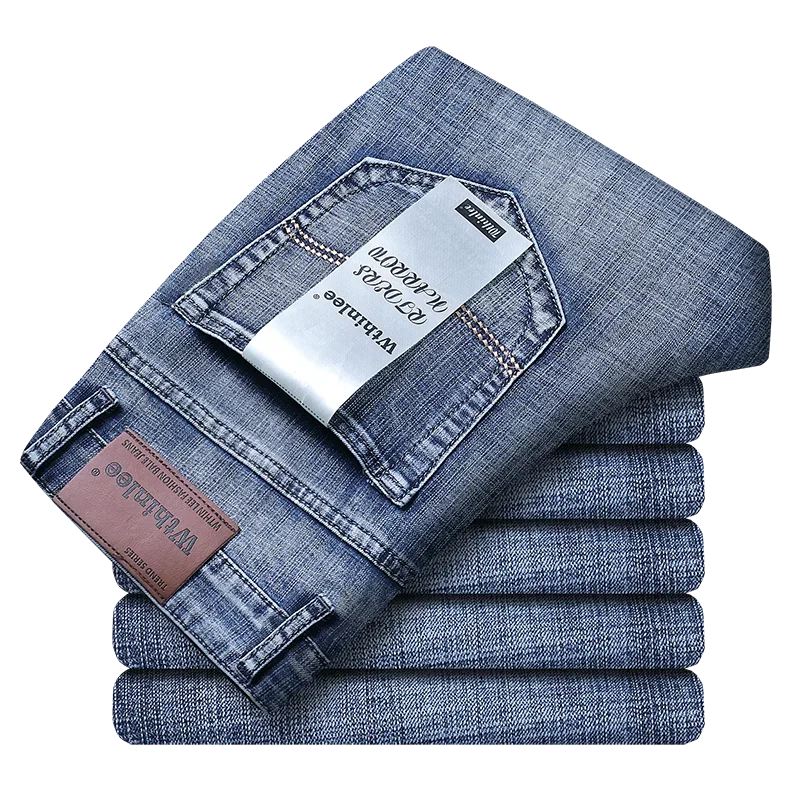 Wthinlee New Business Men's Jeans Casual Straight Stretch Fashion Classic Blue Black Work Denim Trousers Male Brand Clothing - You Offer