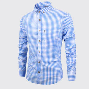 American size 100% cotton men's long sleeve shirt plaid non-ironing casual high quality breathable plus size slim fit