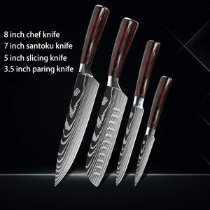 Chef knife 1-10Pcs Set Laser Damascus Pattern Kitchen Knives Sharp Japanese Santoku Slicing Utility Knife Cleaver Boning Knives - You Offer